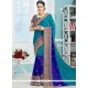 Blue Patch Border Work Faux Chiffon Classic Designer Saree