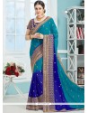 Blue Patch Border Work Faux Chiffon Classic Designer Saree