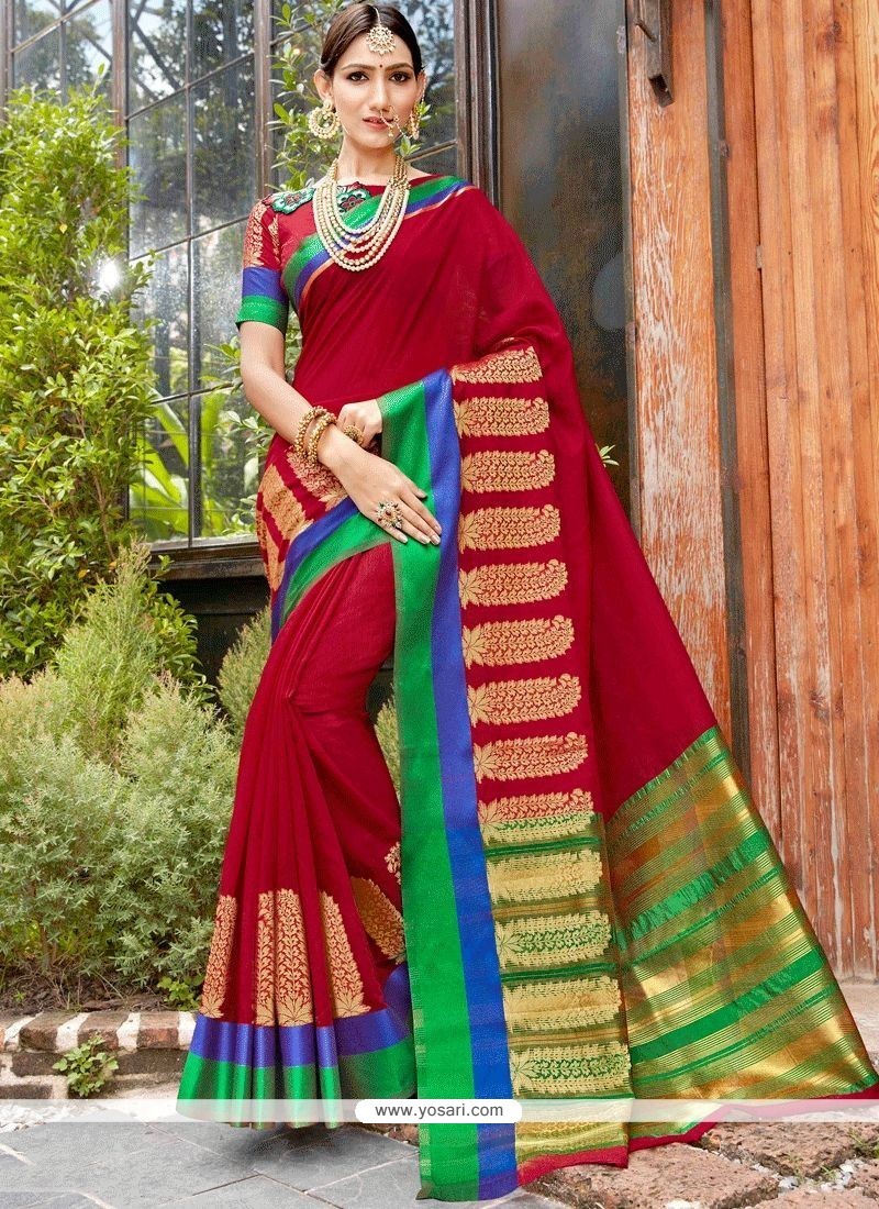 Maroon Woven Work Banarasi Silk Designer Traditional Saree