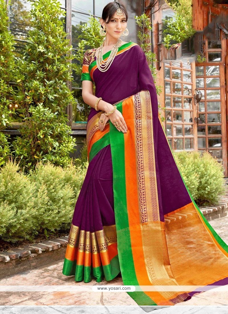 Banarasi Silk Purple Woven Work Traditional Saree