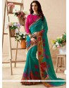 Multi Colour Print Work Faux Georgette Casual Saree