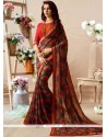 Multi Colour Print Work Faux Georgette Casual Saree