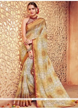 Faux Georgette Patch Border Work Printed Saree