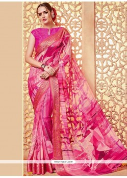 Faux Georgette Hot Pink Printed Saree