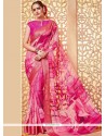 Faux Georgette Hot Pink Printed Saree