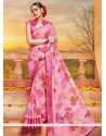 Faux Georgette Pink Printed Saree