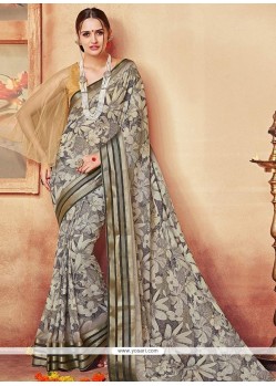 Faux Georgette Grey Patch Border Work Printed Saree
