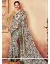 Faux Georgette Grey Patch Border Work Printed Saree