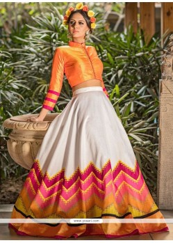 Orange Print Work Lehenga Choli