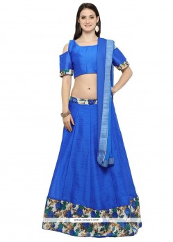 Art Silk Blue Print Work Lehenga Choli