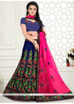 Patch Border Work Navy Blue Net Lehenga Choli