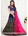 Patch Border Work Navy Blue Net Lehenga Choli