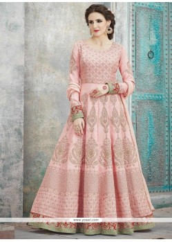 Art Silk Pink Resham Work Floor Length Anarkali Suit