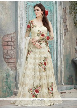 Resham Work Net White Floor Length Anarkali Suit