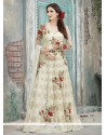 Resham Work Net White Floor Length Anarkali Suit