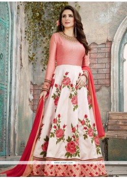 Embroidered Work Red And White Art Silk Floor Length Anarkali Suit