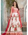 Embroidered Work Red And White Art Silk Floor Length Anarkali Suit