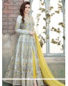 Art Silk Grey And Yellow Floor Length Anarkali Suit