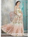 Resham Work Net Off White And Salmon Floor Length Anarkali Suit