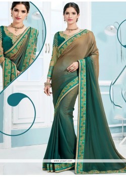 Sea Green Embroidered Work Shaded Saree