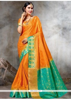 Orange Weaving Work Traditional Saree