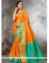 Orange Weaving Work Traditional Saree