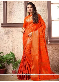 Art Silk Orange Weaving Work Designer Traditional Saree