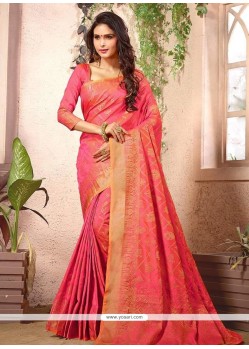 Weaving Art Silk Traditional Saree In Pink