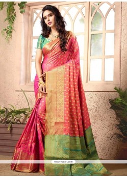 Weaving Art Silk Designer Traditional Saree In Rose Pink