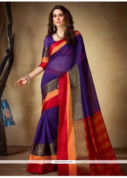 Purple Woven Work Cotton Silk Casual Saree