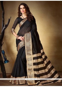 Cotton Silk Black Woven Work Casual Saree