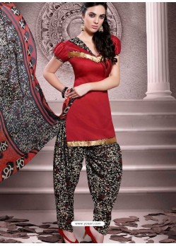 Red Cotton Punjabi Patiala Suit