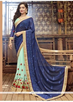 Blue And Navy Blue Half N Half Saree