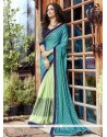 Faux Georgette Blue And Green Resham Work Half N Half Saree