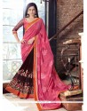 Faux Georgette Brown And Pink Designer Half N Half Saree