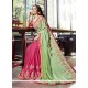 Faux Georgette Green And Hot Pink Designer Half N Half Saree