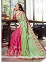 Faux Georgette Green And Hot Pink Designer Half N Half Saree