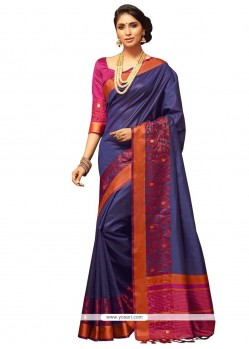 Navy Blue Weaving Work Art Silk Traditional Designer Saree