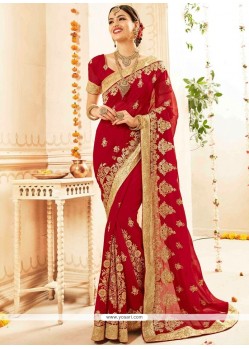 Faux Georgette Red Classic Designer Saree