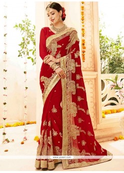 Faux Georgette Red Classic Designer Saree