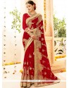 Faux Georgette Red Classic Designer Saree