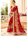 Faux Georgette Red Saree