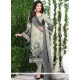 Print Work Grey Faux Crepe Churidar Suit