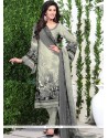 Print Work Grey Faux Crepe Churidar Suit