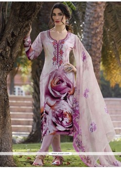 Faux Crepe Print Work Churidar Suit