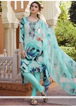 Faux Crepe Multi Colour Print Work Churidar Suit