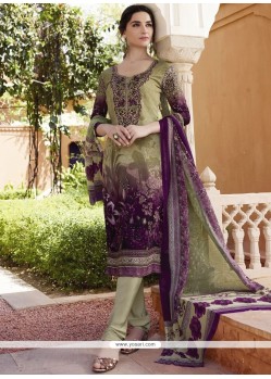 Print Work Faux Crepe Churidar Suit