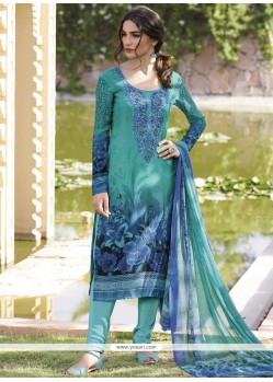 Print Work Faux Crepe Multi Colour Churidar Suit