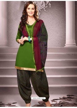 Green Cotton Punjabi Patiala Suit