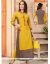 Print Work Yellow Party Wear Kurti